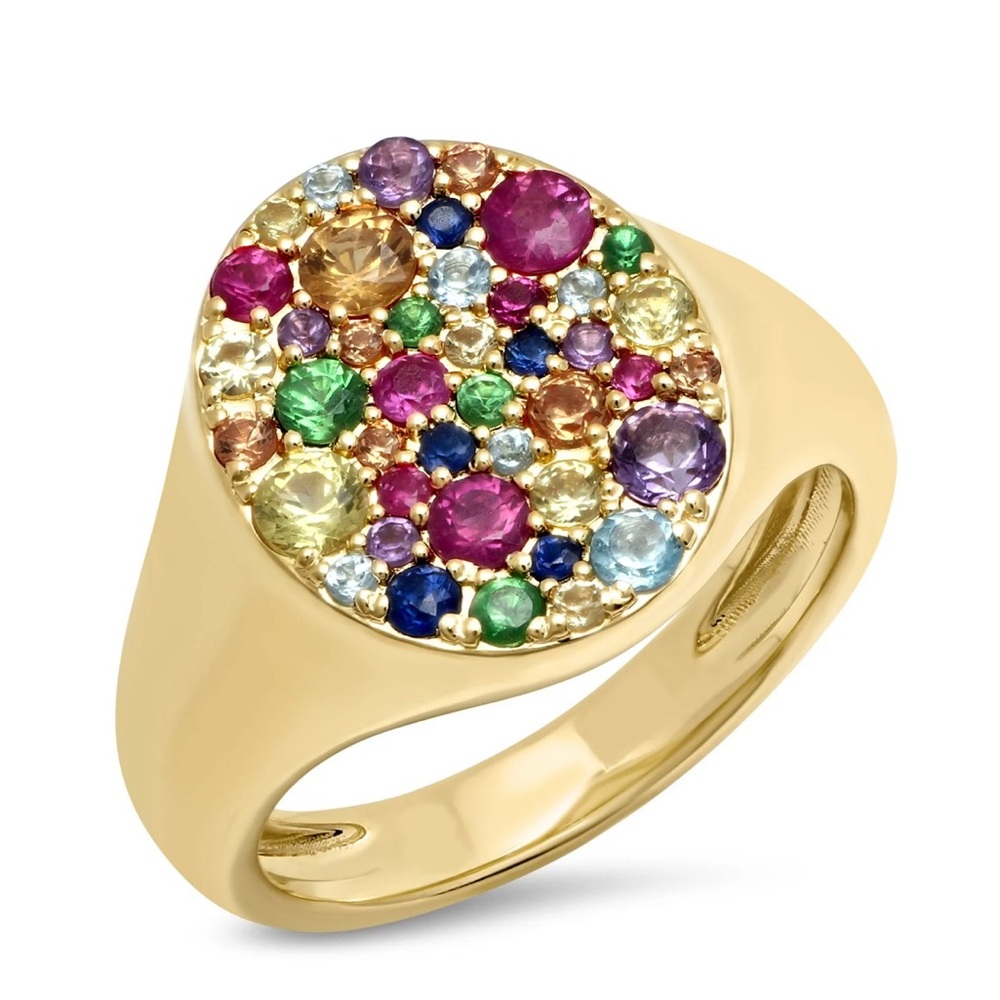Eriness multicolored signet pinky ring, size 3. In good pre owned condition. 14k